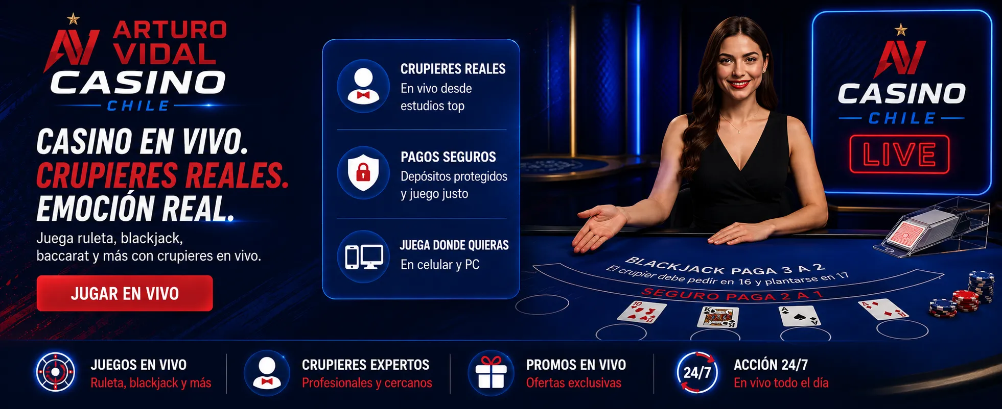 Casino en vivo oficial de Arturo Vidal en Chile